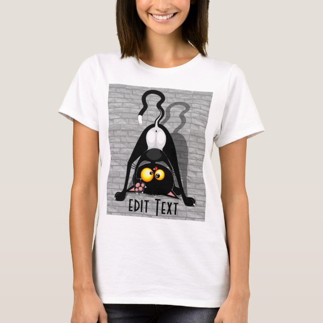 Rolig seriefigur av katt upp och ner t shirt (Framsida)