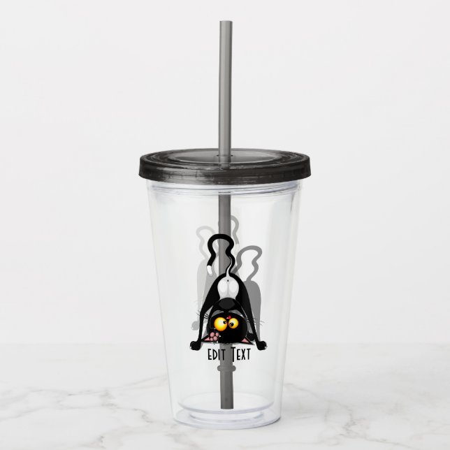 Rolig seriefigur av katt upp och ner take away mugg (Framsida)