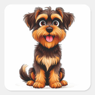 Rolig seriefigur Belgisk Griffon hund ansikte söt Fyrkantigt Klistermärke