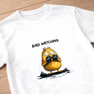 Rolig seriefigur för fågelskådning med ironisk hum t shirt