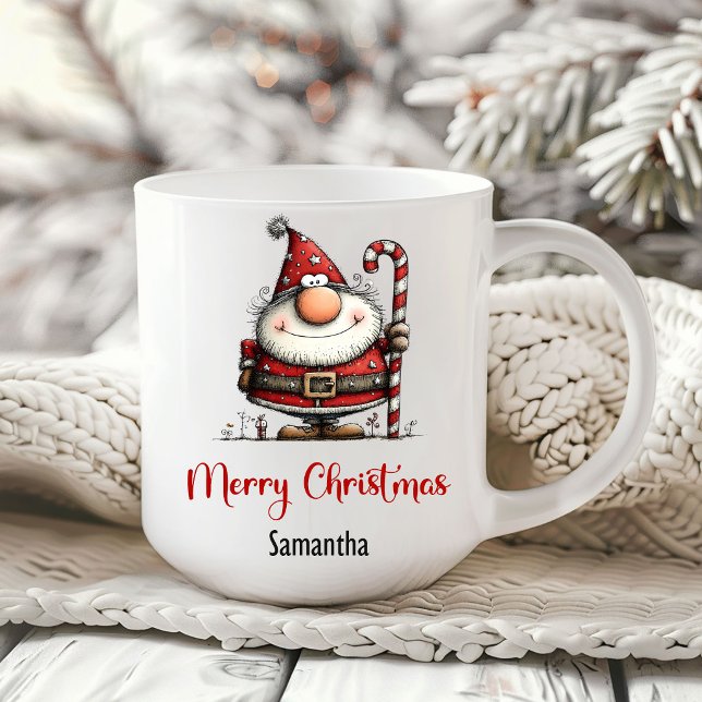 Rolig seriefigur jul tomte minimal kaffemugg (Funny Cartoon Santa Claus Minimal Coffee Mug)