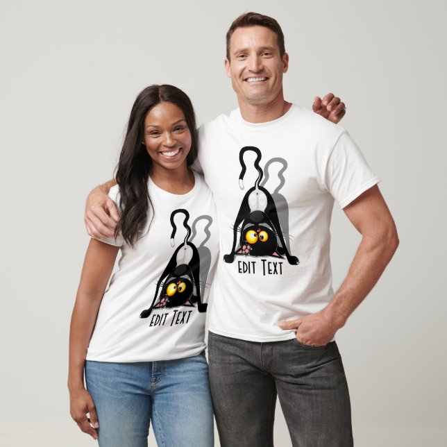 Rolig seriefigur med katt upp och ner t shirt (Unisex)