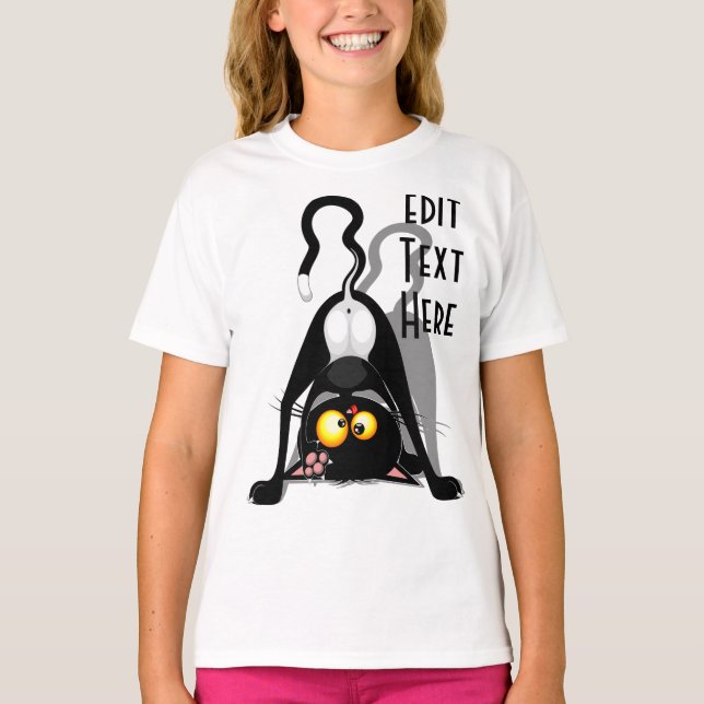 Rolig seriefigur med katt upp och ner t shirt (Framsida)