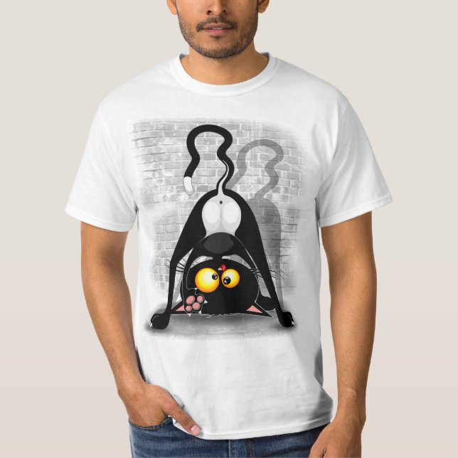 Rolig seriefigur med katt upp och ner t shirt (Framsida)