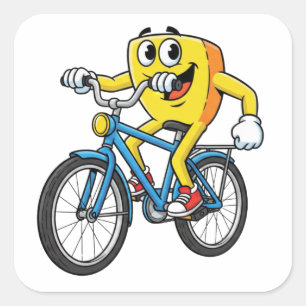 Rolig seriefigur som cyklar på cykel Klistermärke