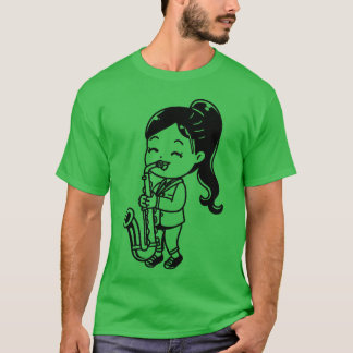 Rolig seriefigur tjej som spelar saxofon t shirt