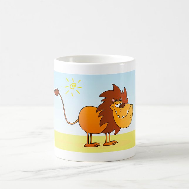 Rolig seriefigurlejon i sol Safari-djur Kaffemugg (Skapare uppladdad)