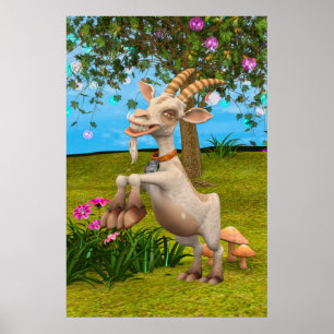 Rolig serieget tecknad get trädgård djur konst poster