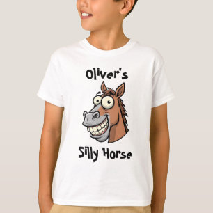 Rolig seriehästhuvud med stor leende t shirt