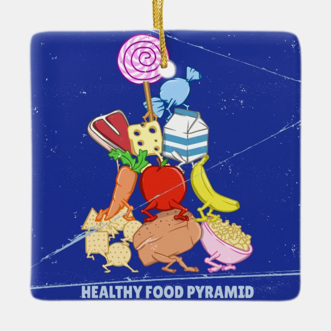 Rolig serieillustration av hälsosam matpyramid julgransprydnad keramik (Framsida)