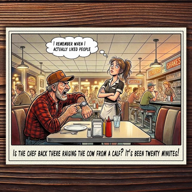 Rolig Servitris Liv Restaurang Humor  Postkort Vykort (Skapare uppladdad)