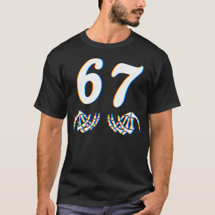 Rolig Sex Sju 6 7 Meme 67 Skelett Hand Halloween T Shirt