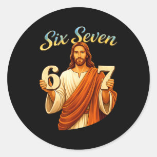 Rolig Sex Sju 6 7 Meme Jesus Kristna Män Kvinnor Runt Klistermärke