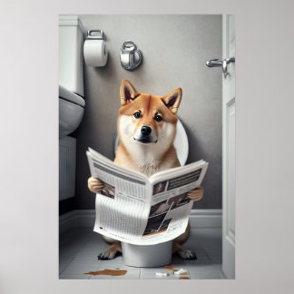 Rolig Shiba Inu Badrumstryck Hund på Toalett Poster