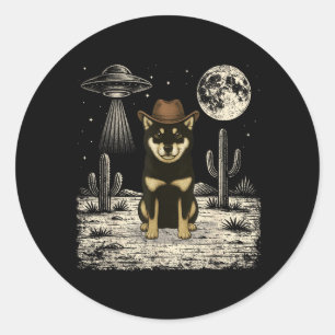Rolig Shiba Inu Cowboy Western Hund Ufo Runt Klistermärke
