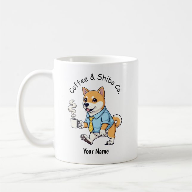 Rolig Shiba Inu Hund Affärskostym Kaffe Kaffemugg (Vänster)