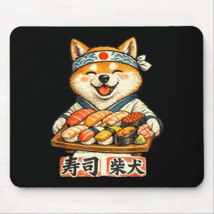 Rolig shiba inu hund som äter sushi japansk mat musmatta