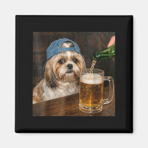 Rolig Shih Tzu-dog som dricker öl - Roligt Shih Tz Magnet