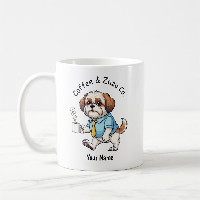 Rolig Shih Tzu Hund Affärsdräkt Kaffe Kaffemugg (Vänster)