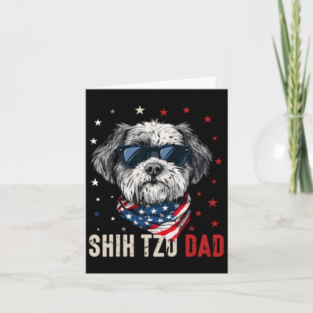 Rolig Shih Tzu Pappa Usa Stjärnor 4:e Juli Fadersd Kort (Framsida)