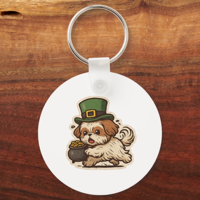 Rolig Shih Tzu St.Patrick's Day Nyckelring (Framsida)