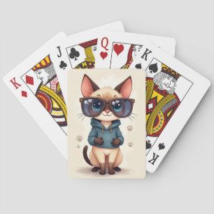Rolig siamesisk Kawaii-katt Casinokort