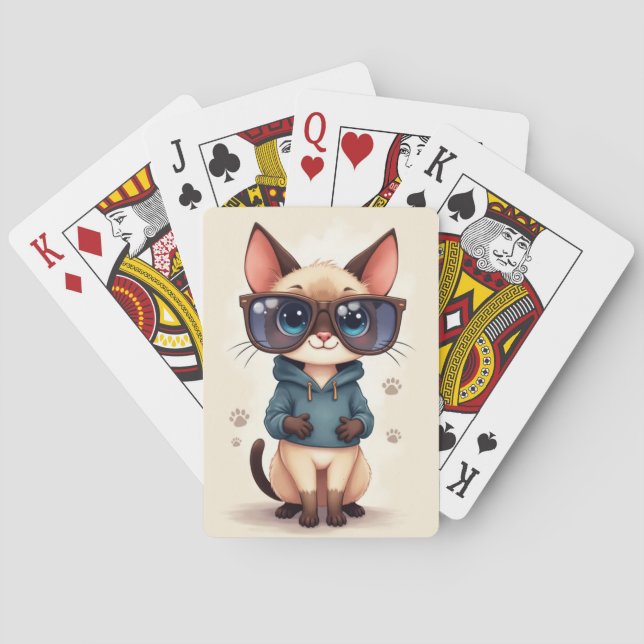 Rolig siamesisk Kawaii-katt Casinokort (Baksidan)