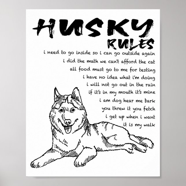 Rolig sibirisk husky hund handritad konst män kvin poster (Framsidan)