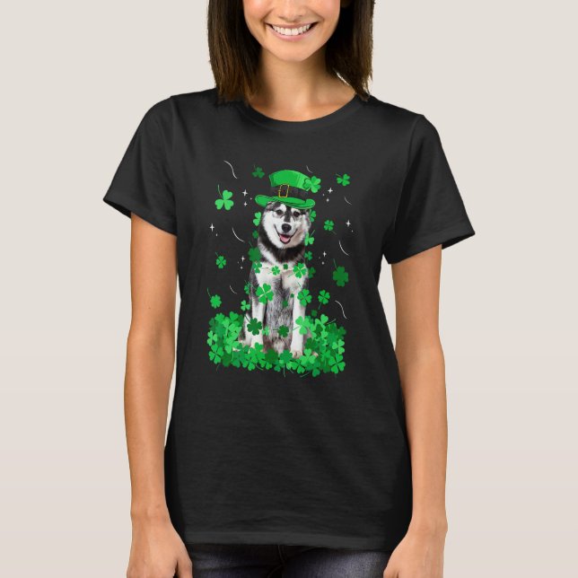 Rolig sibirisk husky hund St Patrick S dag irländs T Shirt (Framsida)