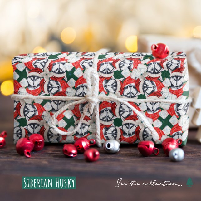 Rolig sibirisk husky julmönster presentpapper (Skapare uppladdad)