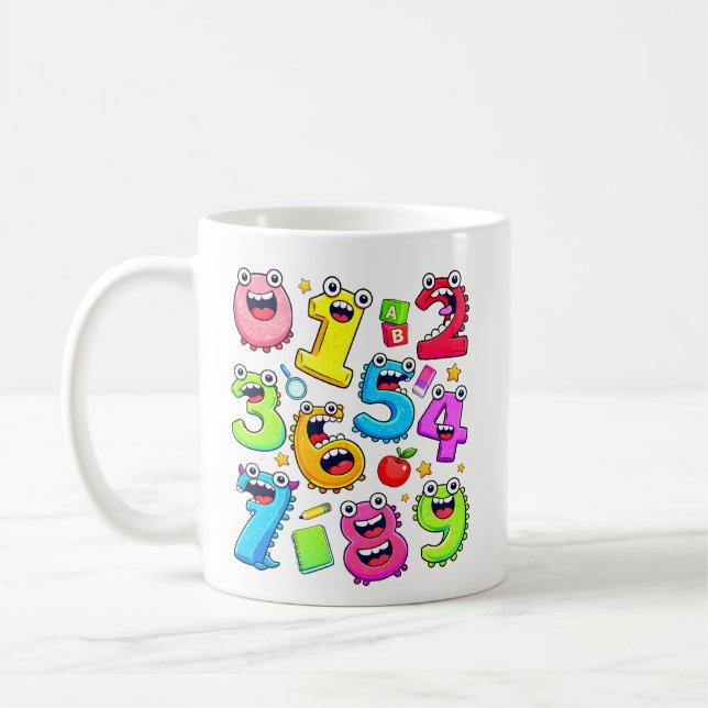 Rolig Sifferdagsdesign Med Tecknade Nummer Kaffemugg (Vänster)