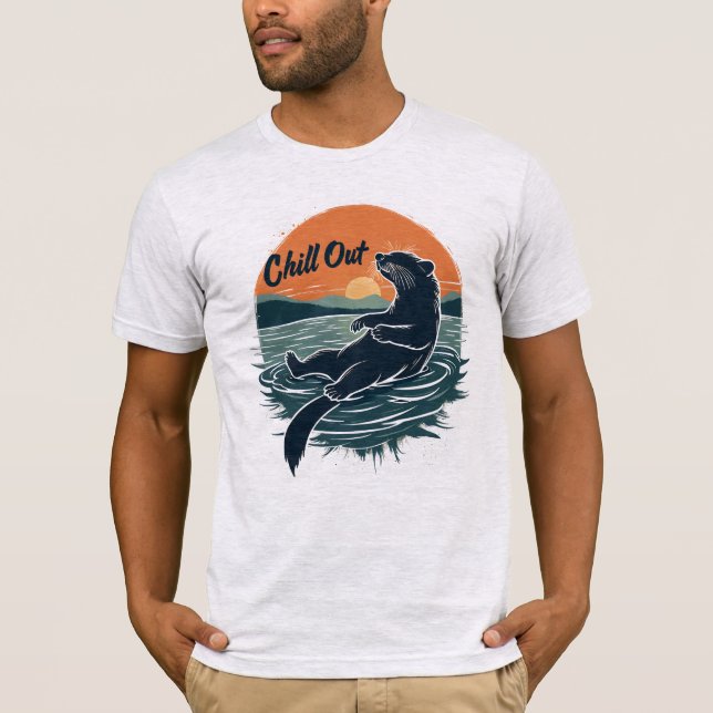 Rolig Simmande Flodutter Solnedgång Vintage T Shirt (Framsida)