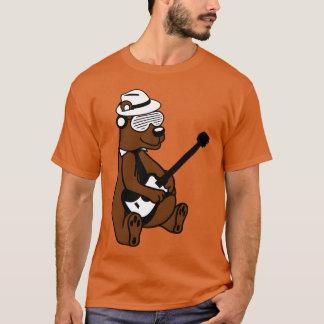 Rolig Sittande Brun Brunbjörn Spelar Gitarr Kul T Shirt