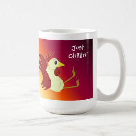 Rolig sittande tupp som bara chillar kaffemugg