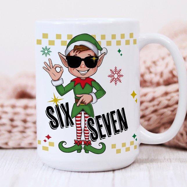 Rolig Six Seven 67 6 7 Meme Jul Tomte Holiday Kaffemugg (Six seven 67 funny meme trending retro Xmas santa's elf holiday humor Christmas coffee mug gift)