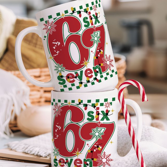 Rolig Six Seven 67 6 7 Meme Kul Jul 15 oz Kaffemugg (Funny Christmas six seven 67 6 7 meme trendy retro Xmas santa lights holiday humor coffee mug gift)