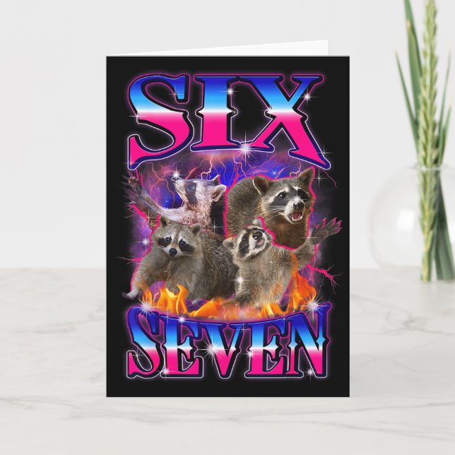 Rolig Six Seven 67 Meme 67 Tvättbjörn Meme Bootleg Kort (Framsida)
