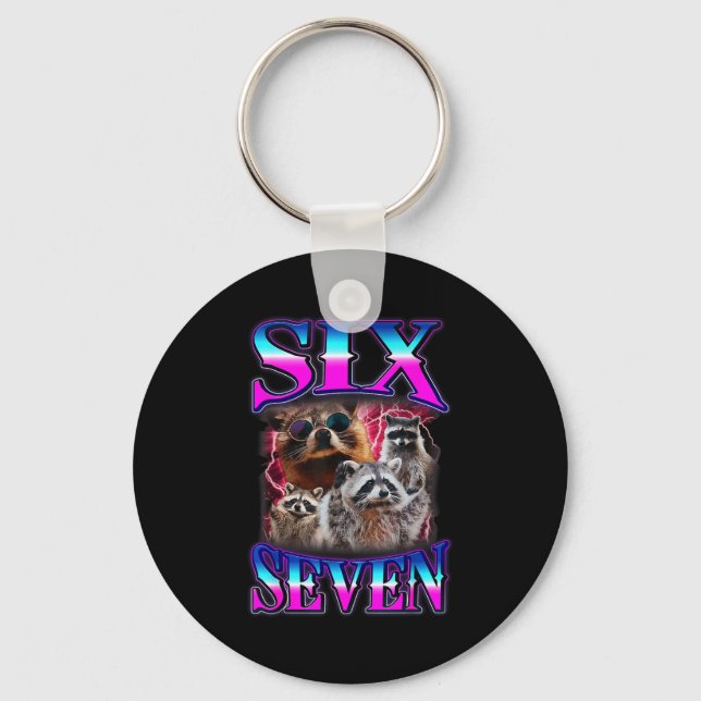 Rolig Six Seven 67 Meme 67 Tvättbjörn Meme Bootleg Nyckelring (Framsida)