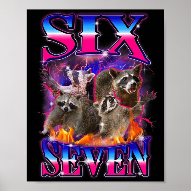 Rolig Six Seven 67 Meme 67 Tvättbjörn Meme Bootleg Poster (Framsidan)