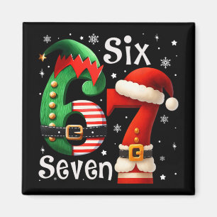 Rolig Six Seven 67 Meme 6 7 Elf Santa Jul Pyjamas Magnet