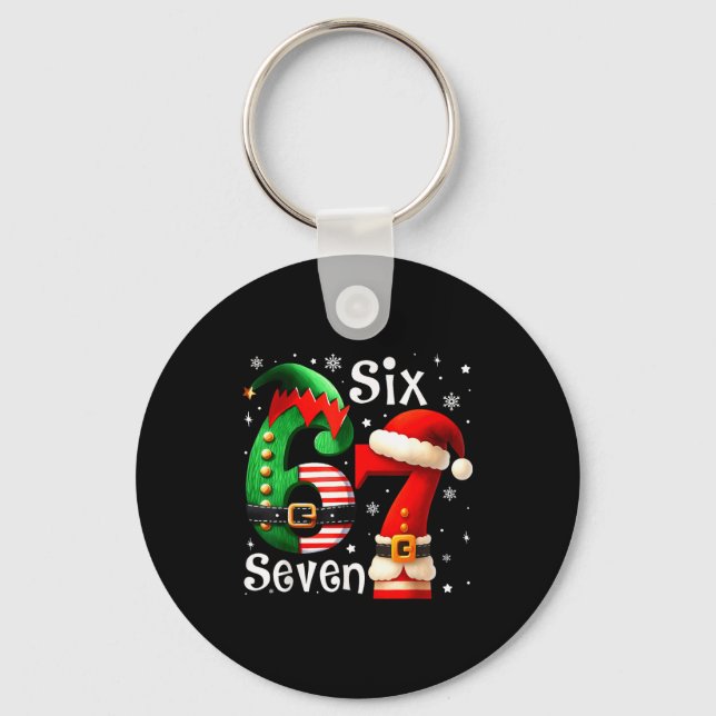 Rolig Six Seven 67 Meme 6 7 Elf Santa Jul Pyjamas Nyckelring (Framsida)