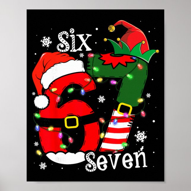 Rolig Six Seven 67 Meme 6 7 Elf Santa Jul Pyjamas Poster (Framsidan)