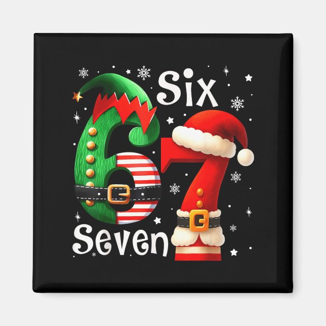 Rolig Six Seven 67 Meme 6 7 Elf Tomte Jul Pyjamas Magnet (Framsidan)