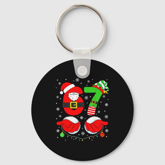 Rolig Six Seven 67 Meme 6 7 Elf Tomte Jul Pyjamas Nyckelring (Framsida)