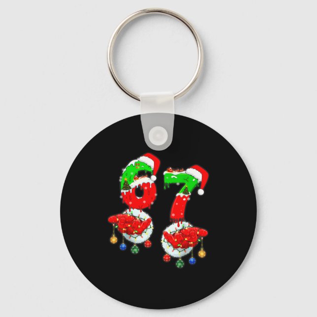Rolig Six Seven 67 Meme 6 7 Jul Tomte Hand B Nyckelring (Framsida)