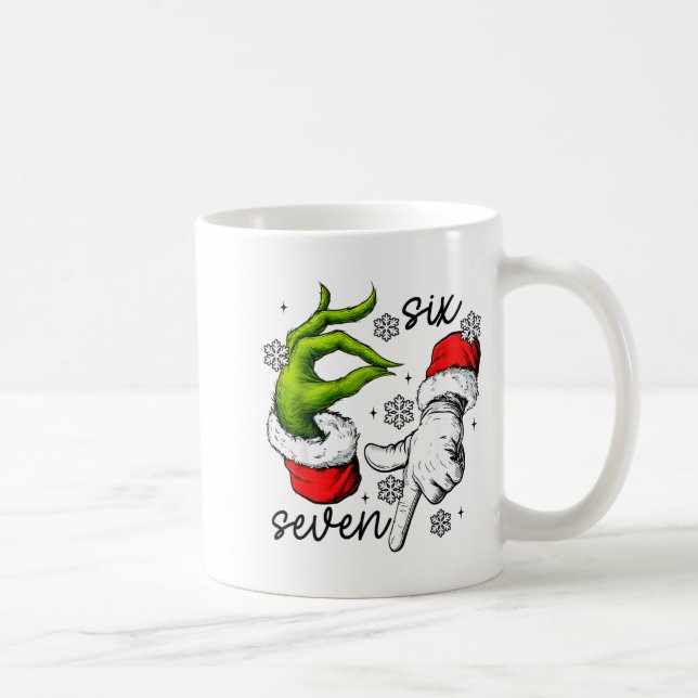 Rolig Six Seven 67 Meme 6 7 Jul Tomte Hand Pojke Kaffemugg (Höger)