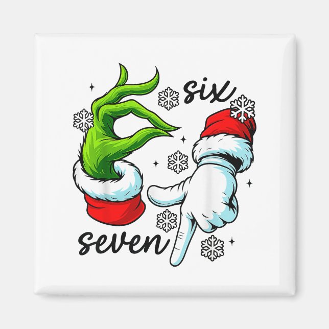 Rolig Six Seven 67 Meme 6 7 Jul Tomte Hand Pojke Magnet (Framsidan)