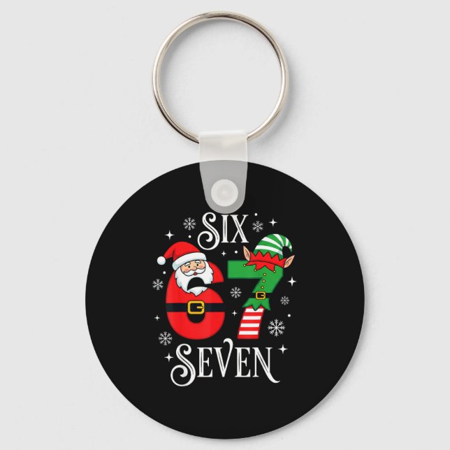 Rolig Six Seven 67 Meme 6 7 Tomte Santa Jul Pyjama Nyckelring (Framsida)