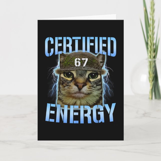 Rolig Six Seven 67 Meme Certifierad Energi Förbann Kort (Framsida)