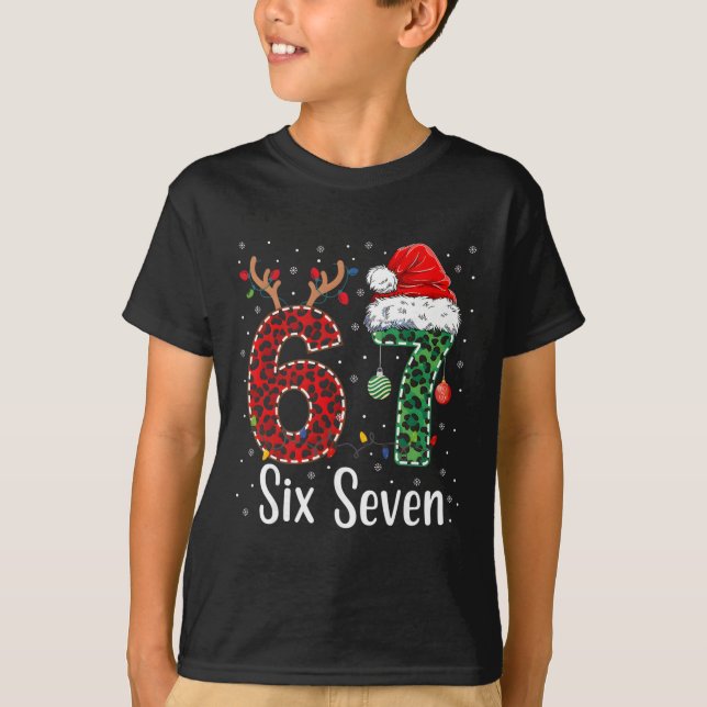 Rolig Six Seven 6 7 Meme 67 Jul Leopard Xmas T Shirt (Framsida)